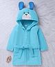 Babyhug Velour Microfiber Full Sleeves Hooded Bath Robe With Puppy Embroidery & Ear Applique - Light Blue