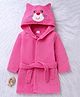 Babyhug Velour Microfiber Knit Full Sleeves Hooded Bath Robe With Cat Embroidery & Ear Applique - Dark Pink