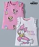 Babyhug Disney 100% Cotton Knit Sleeveless Tank T-Shirts With Minnie Mouse & Friends Graphic Pack of 2 - Pink & White