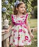 tior Cotton Woven Frill Sleeves Floral Printed Dress - Pink