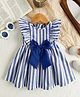 tior Cotton Woven Frill Sleeves Striped Bow Applique Detailed Dress - Navy Blue