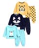 KUCHIPOO Cotton Blend Knit Pack Of 3 Full Sleeves Animals Printed Tee & Pants Set - Mustard Navy & Sky Blue