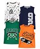 KUCHIPOO Cotton Blend Knit Pack Of 4 Sleeveless Typography & Gaming Console Printed Tees - White Navy Blue Green & Orange