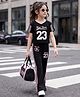 OLLINGTON ST. Cotton Lycra Half Sleeve Top & Culottes With Text Print - Black