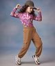 OLLINGTON ST. Cotton Knit Full Sleeves Floral Printed Top &  Joggers Sets - Purple & Brown