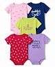 Doodle Poodle 100% Cotton Knit Half Sleeves Hearts Text & Bow Printed Onesies Pack Of 5 - Red Purple & Pink
