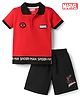 Babyhug Marvel Cotton Knit Half Sleeves Pique Collar T-Shirt & Shorts Set with Spiderman Graphic- Red &  Black