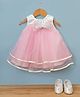Bluebell Net Woven Sleeveless Party Frock With Bow Applique & Booties - Pink