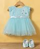 Bluebell Net Woven Sleeveless Party Dress with Floral Applique & Booties - Blue
