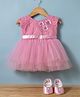 Bluebell Net Woven Sleeveless Party Dress with Floral Applique & Booties - Pink