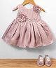 Bluebell Satin Woven Sleeveless Party Dress With Floral Applique & Booties - Pink