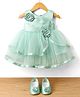 Bluebell Stain Woven Sleeveless Party Dress With Floral Applique & Booties - Green