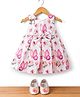 Bluebell Satin Woven Sleeveless Butterfly Printed Pleated Party Dress With Bow & Booties - Pink