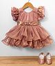 Bluebell Satin Woven Half Sleeves Foil Printed Party Dress With Corsage & Booties - Rust Orange