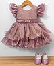 Bluebell Satin Woven Half Sleeves Foil Printed Party Dress With Corsage & Booties - Pink
