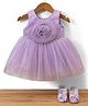 Bluebell Net Woven Sleeveless Party Frock With Floral Applique & Booties - Lavender