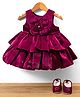 Bluebell Tissue Woven Sleeveless Layered Party Frock With Floral Applique & Booties - Wine