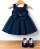 Bluebell Tissue Woven Sleeveless Solid Pleated Party Dress With Bow Applique - Navy Blue