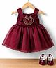 Bluebell Tissue Woven Sleeveless  Party Dress with Floral Applique & Booties - Wine