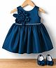 Bluebell Satin Woven Sleeveless Party Dress with Floral Applique & Booties - Teal Blue