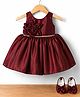 Bluebell Satin Woven Sleeveless Party Dress with Floral Applique & Booties  - Maroon