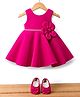 Bluebell Satin Woven Sleeveless Fit & Flare Solid Colour Party Dress with Floral Applique & Booties - Dark Pink