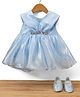 Bluebell Tissue Woven Sleeveless Party Frock With Bow Applique & Booties - Light Blue