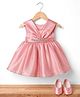 Bluebell Tissue Woven Sleeveless Party Frock With Bow Applique & Booties - Pink