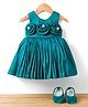 Bluebell Satin Woven Sleeveless Party Frock With Corsage & Booties - Teal Blue