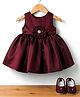 Bluebell Satin Woven Sleeveless Party Dress with Floral Applique & Booties - Maroon