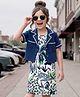 OLLINGTON ST. Cotton Knit Half Sleeves  Lace Detailing Jacket With Jungle Printed Frock - Navy Blue