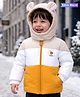 Babyoye Interlock Woven Full Sleeves Hooded Padded Jacket with Colour Block & Bear Badge-  Beige White & Mustard