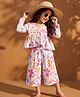OLLINGTON ST. Cotton Lycra Knit Full Sleeves Floral Printed Top & Culottes Set - Pink
