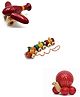 Funwood Games Wooden Pull Along Plane, Turtle and Train Toy Set, Colorful Red Yellow Green Orange, Educational Toddler Toy