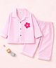TIPPY TOP Cotton Woven Full Sleeves Floral Applique Detailed & Striped Coordinating Shirt & Pajama Night Suit - Pink