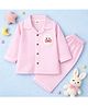 TIPPY TOP Cotton Woven Full Sleeves Bunny Applique Detailed & Striped Coordinating Shirt & Pajama Night Suit - Pink