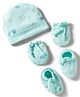 Simply Interlock Knit Cap Mittens & Booties with Elephant Print Aqua - Diameter 9 cm