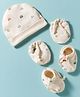 Simply Interlock Knit Cap Mittens & Booties with Vehicle Print Beige - Diameter 9 cm