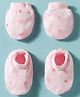 Simply Interlock Knit Mittens & Booties with Teddy Print - Baby Pink