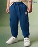 Honeyhap Premium 100% Cotton Terry Knit Full Length Lounge Pant With Bio Finish & Text Badge- Blue Opal