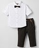 ToffyHouse Poplin Woven Full Sleeves Printed Shirt & Checked  Pant Set With Suspender & Bow - Charcoal Grey