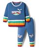 ToffyHouse Knit Full Sleeves Sweater Set with Stripes & Shark Design -Blue