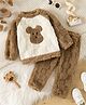 Mark & Mia Full Raglan Sleeves Animal Embroidered T-Shirt & Pyjama Winter Wear Night Suit - Brown