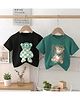 Googo Gaaga 100%Cotton Knit Half Sleeves Pack of 2 Graphic Teddy & Teddy Printed T-shirt - Black & Green