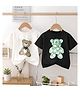 Googo Gaaga Cotton Knit Pack Of 2 Half Sleeves Angel Heart Text & Teddy Printed Tees - White & Black