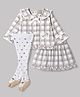 ToffyHouse Poplin Woven Full Sleeves Checked Top & Skirts Set With Hearts Designed Leggings - White