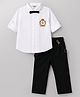 ToffyHouse Poplin Woven Full Sleeves Embroidered Shirt & Pant Set With Suspender & Bow - Black
