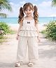The Magic Wand Woven Sleeveless Striped & Bow Applique Detailed Coordinating Top & Pants Set - Beige