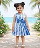 The Magic Wand Rayon Woven Sleeveless Tie & Dye Bow Applique Detailed Dress - Blue