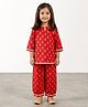 The Magic Wand Cotton Woven Three Fourth Sleeves Abstract Printed Kurti & Pants Set - Red